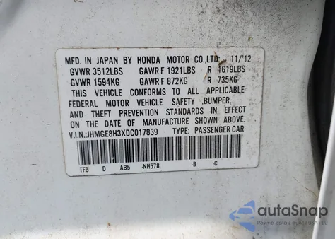 2013 Honda Fit from USA, damaged, VIN JHMGE8H3XDC017839